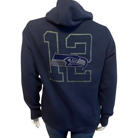 SPORT TEK SEATTLE SEAHAWKS SEQUINED HOODIE SWEATSHIRT - Picture 2 of 7